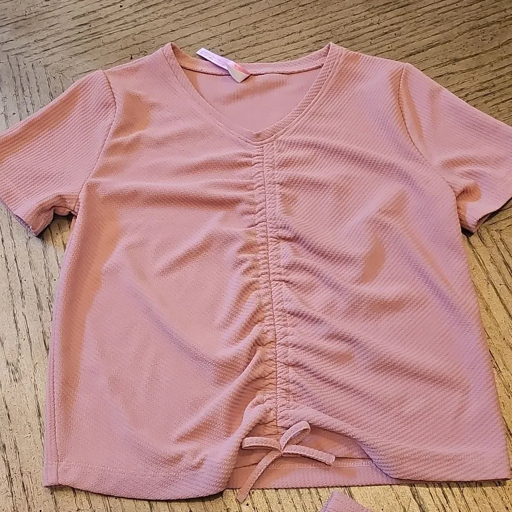 Pink Two-Piece Loungewear Set with Front Ruched Top Size S 6/7 New Never Worn